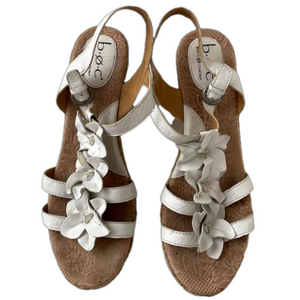 Born Concept b.o.c. White Leather Open Toe Cork Wedge Platform Sandals Floral 10